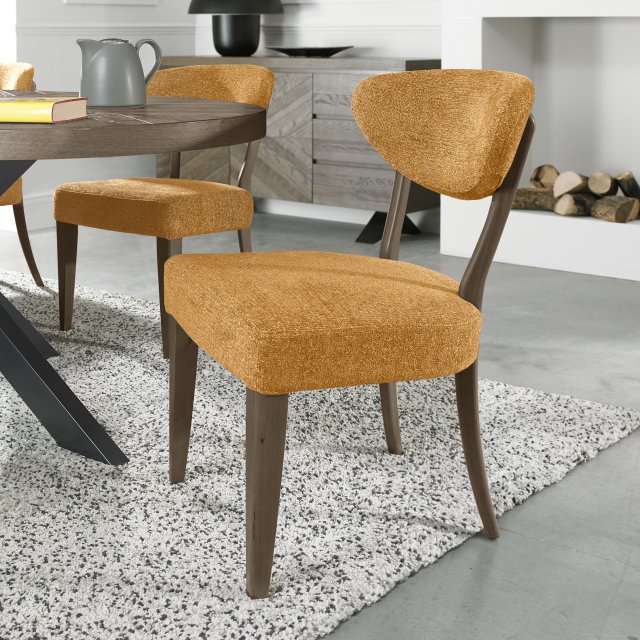 Signature Collection Ellipse Fumed Oak Upholstered Dining Chair - Mustard Fabric (Pair)