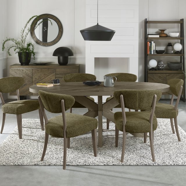 Signature Collection Ellipse Fumed Oak 6 Seater Dining Table with Wooden Legs
