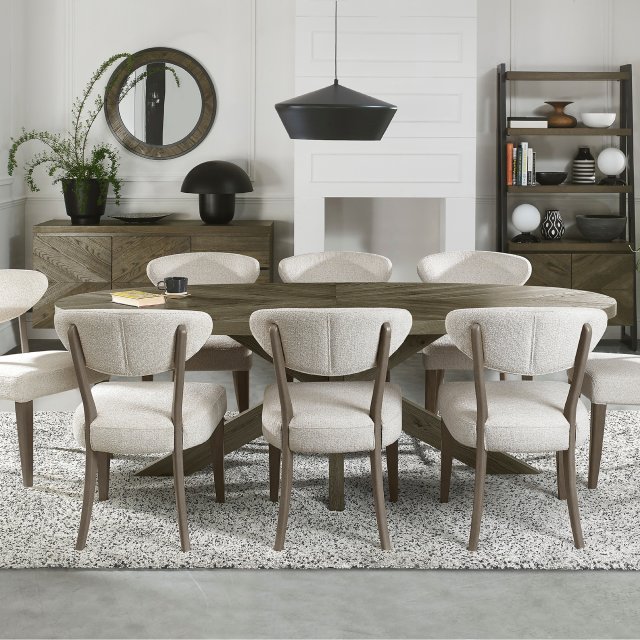 Signature Collection Ellipse Fumed Oak 8 Seater Dining Table with Wooden Legs
