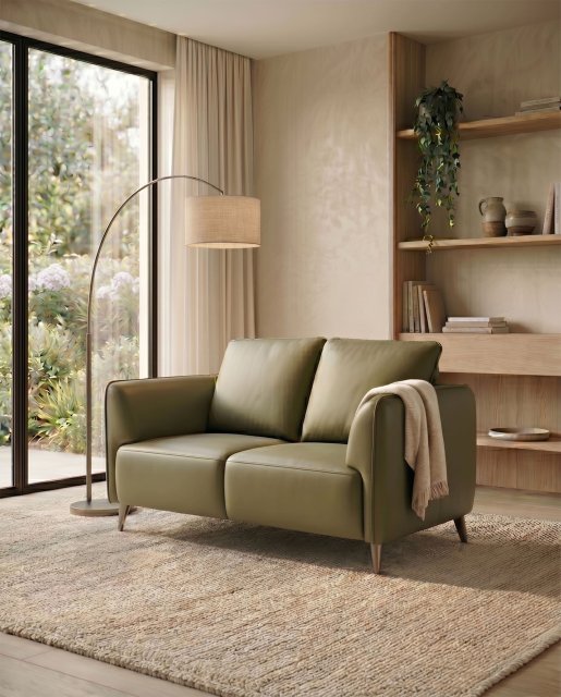 Premier Collection Atlas Green 2 Seater Sofa with Black Legs