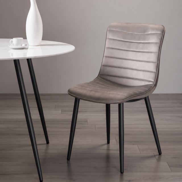 Gallery Collection Rothko - Grey Velvet Fabric Chair with Black Legs (Pair)