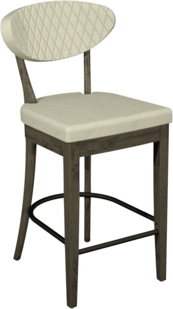 Signature Collection Ellipse Fumed Oak Upholstered Bar Stool - Ivory Bonded Leather (Pair)