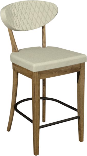 Signature Collection Ellipse Rustic Oak Upholstered Bar Stool - Ivory Bonded Leather (Pair)