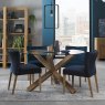 Premier Collection Turin Light Oak Low Back Uph Chair - Dark Blue Velvet Fabric (Pair)