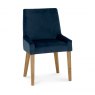 Premier Collection Ella Light Oak Scoop Back Chair - Dark Blue Velvet Fabric  (Pair)