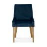 Premier Collection Ella Light Oak Scoop Back Chair - Dark Blue Velvet Fabric  (Pair)