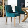 Premier Collection Ella Light Oak Scoop Back Chair - Sea Green Velvet Fabric  (Pair)