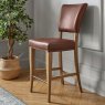 Signature Collection Belgrave Rustic Oak Bar Stool Rustic Tan Faux Leather  (Pair)