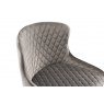 Home Origins Cezanne pair of bar stools- diamond stitch in grey velvet upholstery- seat cover close up