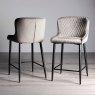 Gallery Collection Cezanne - Grey Velvet Fabric Bar Stool with Black Legs (Pair)