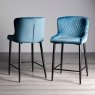 Gallery Collection Cezanne - Petrol Blue Velvet Fabric Bar Stool with Black Legs (Pair)
