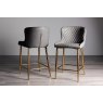 Gallery Collection Cezanne - Dark Grey Faux Leather Bar Stools with Matt Gold Plated Legs (Pair)
