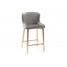 Gallery Collection Cezanne - Grey Velvet Fabric Bar Stool with Gold Legs (Pair)