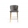 Gallery Collection Cezanne - Grey Velvet Fabric Bar Stool with Gold Legs (Pair)