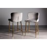 Gallery Collection Cezanne - Grey Velvet Fabric Bar Stools with Gold Legs (Pair)