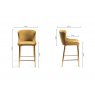 Gallery Collection Cezanne - Mustard Velvet Fabric Bar Stools with Matt Gold Plated Legs (Pair)