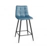 Gallery Collection Mondrian - Petrol Blue Velvet Fabric Bar Stools with Sand Black Powder Coated Legs (Pair)