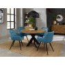 Bentley Designs Ellipse Rustic Oak 4 Seat Circular Dining Table- dali petrol blue velvet