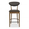 Bentley Designs Ellipse Rustic Oak Upholstered Barstool- Old West Vintage Bonded Leather- front on