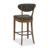 Bentley Designs Ellipse Rustic Oak Upholstered Barstool- Old West Vintage Bonded Leather- back angle shot