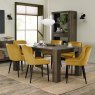 Bentley Designs Logan Fumed Oak 6 Seat Dining Table and Cezanne Mustard Velvet Fabric