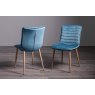 Gallery Collection Eriksen - Petrol Blue Velvet Fabric Chairs with Grey Rustic Oak Effect Legs (Pair)
