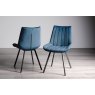 Gallery Collection Fontana - Blue Velvet Fabric Chairs with Black Legs (Pair)