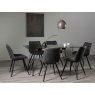 Gallery Collection Miro Clear Glass 6 Seater Table & 6 Seurat Dark Grey Faux Suede Fabric Chairs