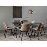Gallery Collection Miro Clear Tempered Glass 6 Seater Dining Table & 6 Seurat Tan Faux Suede Fabric Chairs with Sand Black Powder Coated Legs