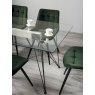 Gallery Collection Miro Clear Tempered Glass 6 Seater Dining Table & 6 Seurat Green Velvet Fabric Chairs with Sand Black Powder Coated Legs
