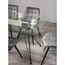 Gallery Collection Miro Clear Tempered Glass 6 Seater Dining Table & 6 Seurat Grey Velvet Fabric Chairs with Sand Black Powder Coated Legs