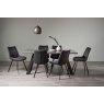 Gallery Collection Hirst Grey Painted Tempered Glass 6 Seater Dining Table & 6 Fontana Dark Grey Faux Suede Fabric Chairs with Grey Hand Brushing on Black Powder Coated Legs