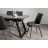Gallery Collection Hirst Grey Painted Tempered Glass 6 Seater Dining Table & 6 Fontana Dark Grey Faux Suede Fabric Chairs with Grey Hand Brushing on Black Powder Coated Legs