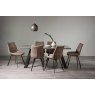 Gallery Collection Hirst Grey Painted Tempered Glass 6 Seater Dining Table & 6 Fontana Tan Faux Suede Fabric Chairs with Grey Hand Brushing on Black Powder Coated Legs