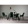 Gallery Collection Hirst Grey Painted Tempered Glass 6 Seater Dining Table & 6 Fontana Green Velvet Fabric Chairs with Grey Hand Brushing on Black Powder Coated Legs