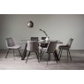 Gallery Collection Hirst Grey Painted Tempered Glass 6 Seater Dining Table & 6 Fontana Grey Velvet Fabric Chairs with Grey Hand Brushing on Black Powder Coated Legs