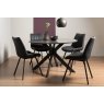 Gallery Collection Hirst Grey Painted Tempered Glass 4 Seater Dining Table & 4 Fontana Dark Grey Faux Suede Fabric Chairs with Grey Hand Brushing on Black Powder Coated Legs