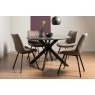 Gallery Collection Hirst Grey Painted Tempered Glass 4 Seater Dining Table & 4 Fontana Tan Faux Suede Fabric Chairs with Grey Hand Brushing on Black Powder Coated Legs