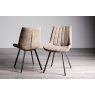 Gallery Collection Hirst Grey Painted Tempered Glass 4 Seater Dining Table & 4 Fontana Tan Faux Suede Fabric Chairs with Grey Hand Brushing on Black Powder Coated Legs