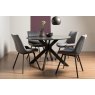 Gallery Collection Hirst Grey Painted Glass 4 Seater Table & 4 Fontana Grey Velvet Chairs