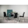 Gallery Collection Emin Black Marble Effect Tempered Glass 6 Seater Table & 4 Benton Black Faux Leather Chairs with Shiny Nickel Legs