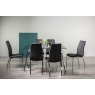 Gallery Collection Emin Black Marble Effect Tempered Glass 6 Seater Table & 6 Benton Black Faux Leather Chairs with Shiny Nickel Legs