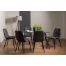 Gallery Collection Martini Clear Glass 6 Seater Table & 6 Mondrian Dark Grey Faux Leather Chairs