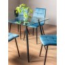 Gallery Collection Martini Clear Tempered Glass 6 Seater Dining Table & 4 Mondrian Petrol Blue Velvet Fabric Chairs with Sand Black Powder Coated Legs
