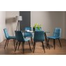 Gallery Collection Martini Clear Glass 6 Seater Table & 6 Mondrian Petrol Blue Velvet Chairs