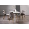 Gallery Collection Francesca White Marble Effect Tempered Glass 4 seater Dining Table & 4 Rothko Grey Velvet Fabric Chairs with Matt Gold Plated Legs