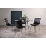 Gallery Collection Christo Black Marble Effect Tempered Glass 4 Seater Tables & 4 Rothko Black Faux Leather Chairs with Shiny Nickel Legs