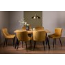Gallery Collection Ramsay Rustic Oak Effect Melamine 6 Seater Dining Table with 4 Legs  & 6 Cezanne Mustard Velvet Fabric Chairs with Sand Black Powder Coated Legs