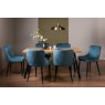 Gallery Collection Ramsay Rustic Oak Effect Melamine 6 Seater Dining Table with 4 Legs  & 6 Cezanne Petrol Blue Velvet Fabric Chairs with Sand Black Powder Coated Legs