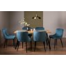 Gallery Collection Ramsay Oak Melamine 6 Seater Table - 4 Legs & 6 Cezanne Petrol Blue Velvet Chairs - Black Legs